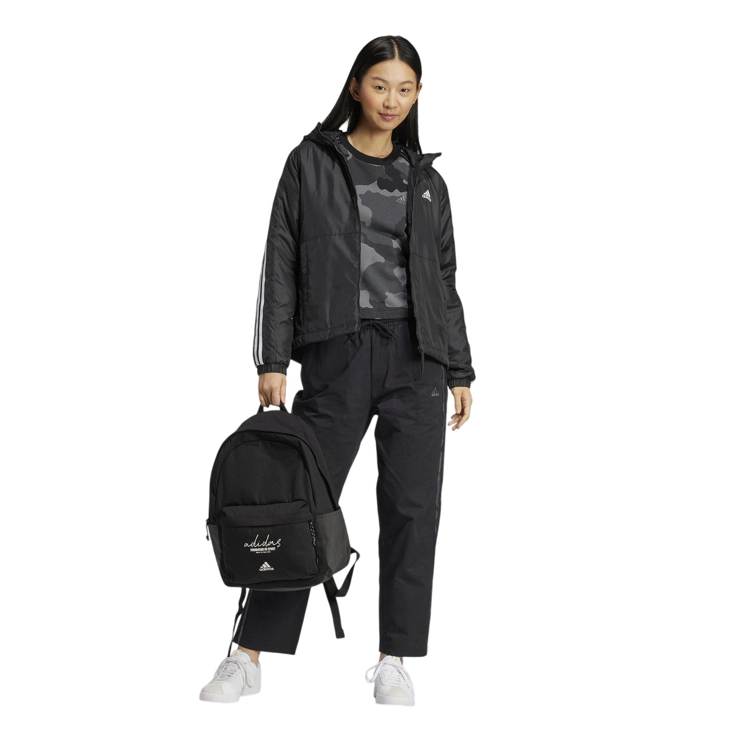 Black - Lifestyle - Adidas Womens-Ladies Essentials Striped Camo Trousers