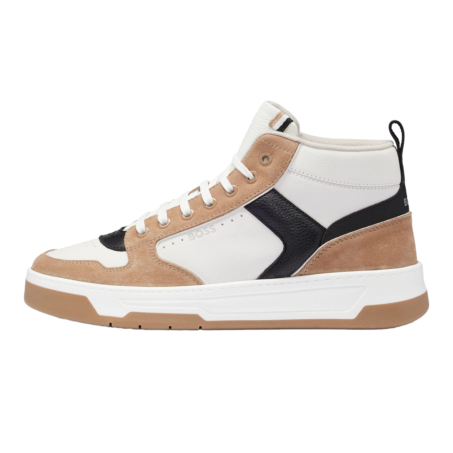 Brown-Black-White - Side - Boss Mens Baltimore Leather Trainers