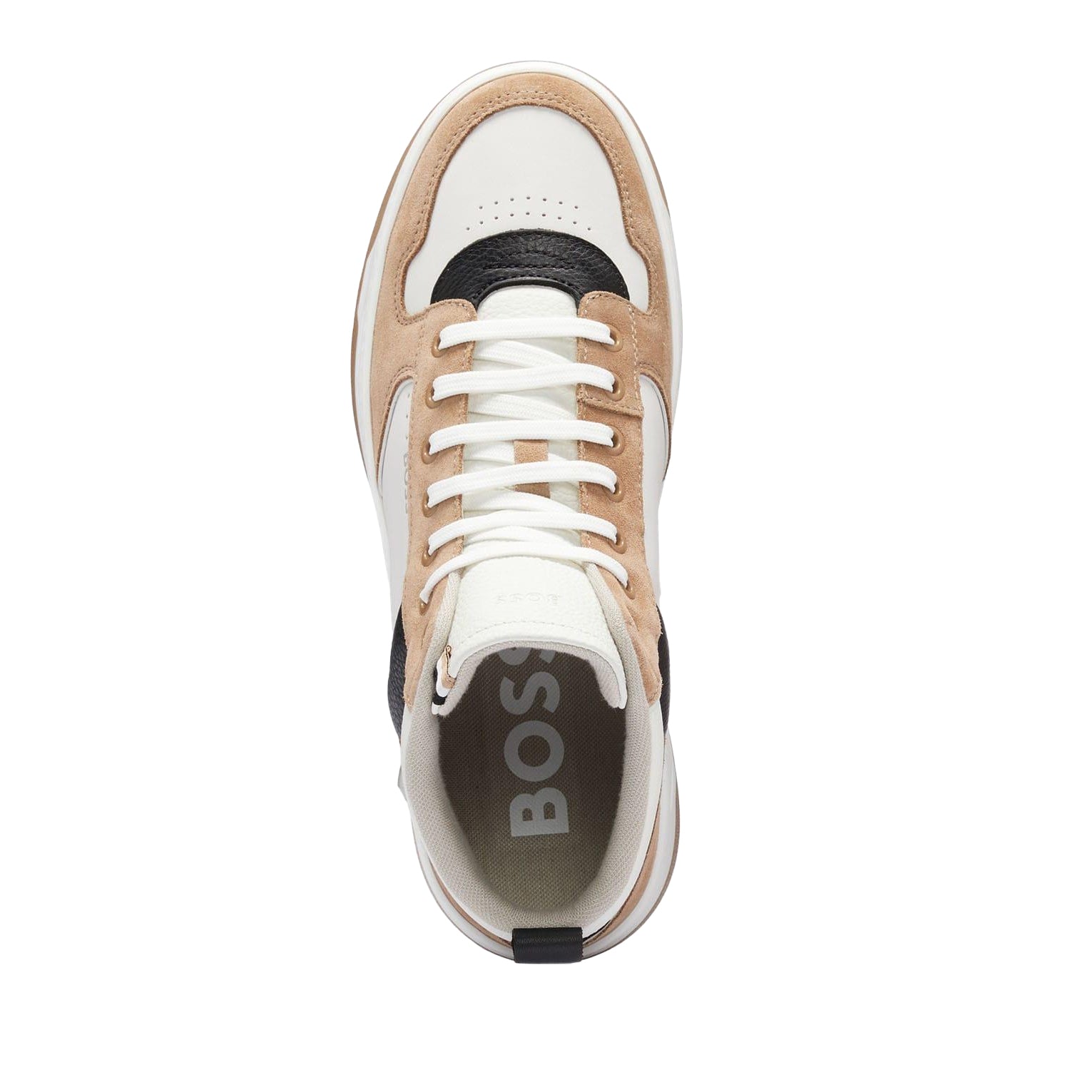 Brown-Black-White - Pack Shot - Boss Mens Baltimore Leather Trainers