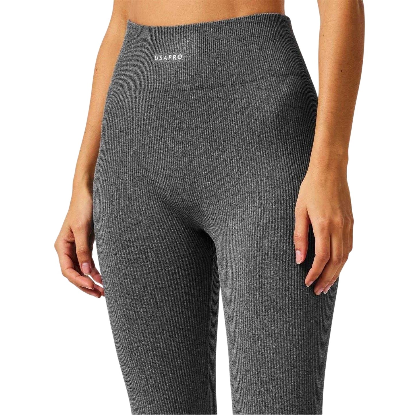Espresso Marl - Side - USA Pro Womens-Ladies Ribbed High Waist Leggings