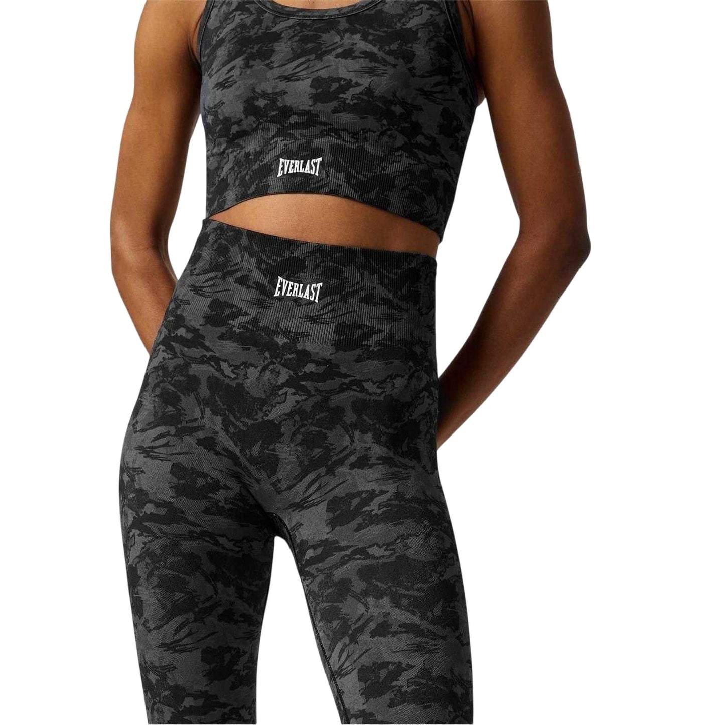 Black Print - Side - Everlast Womens-Ladies Nylon Camouflage High Rise Leggings