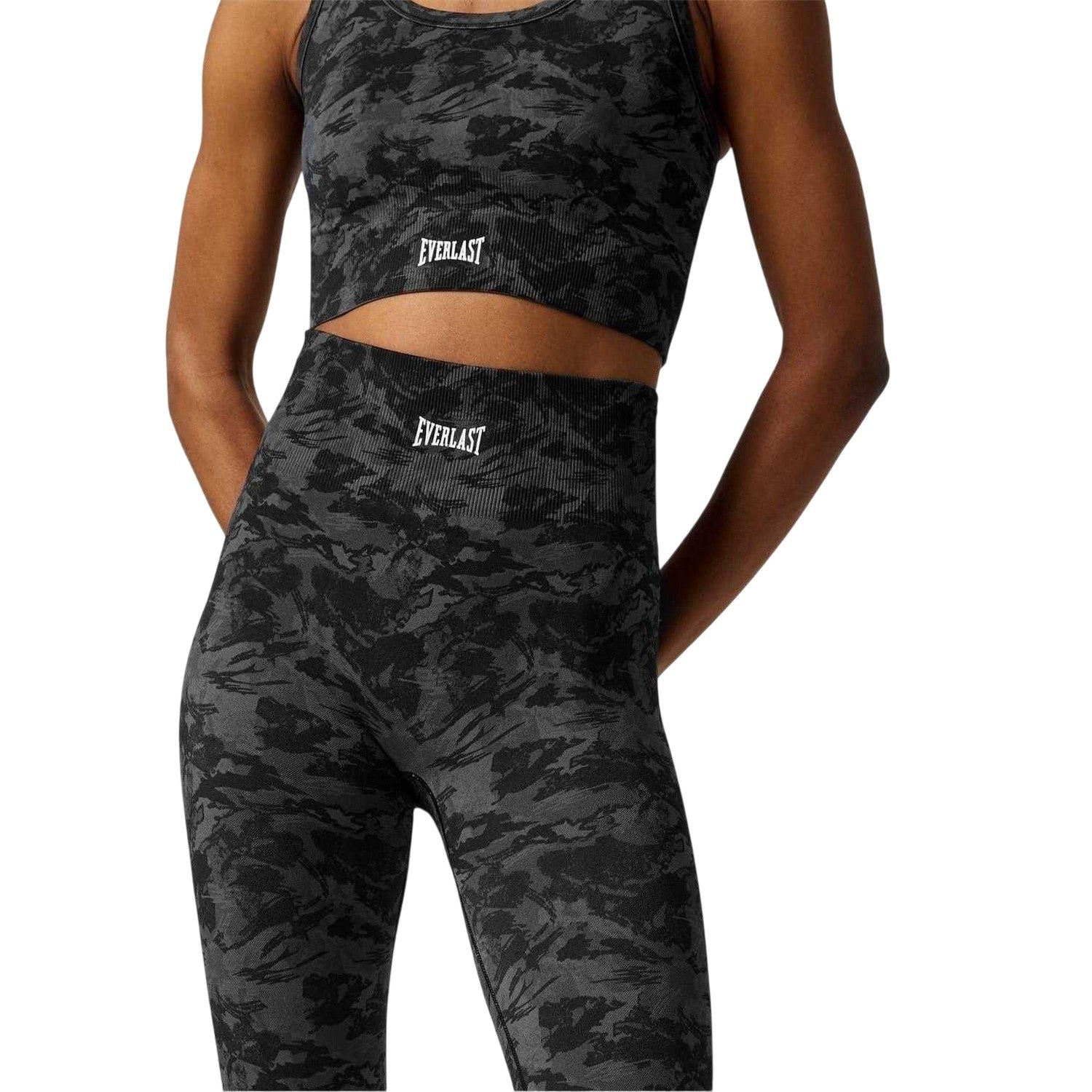 Black Print - Side - Everlast Womens-Ladies Nylon Camouflage High Rise Leggings