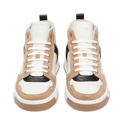 Brown-Black-White - Front - Boss Mens Baltimore Leather Trainers