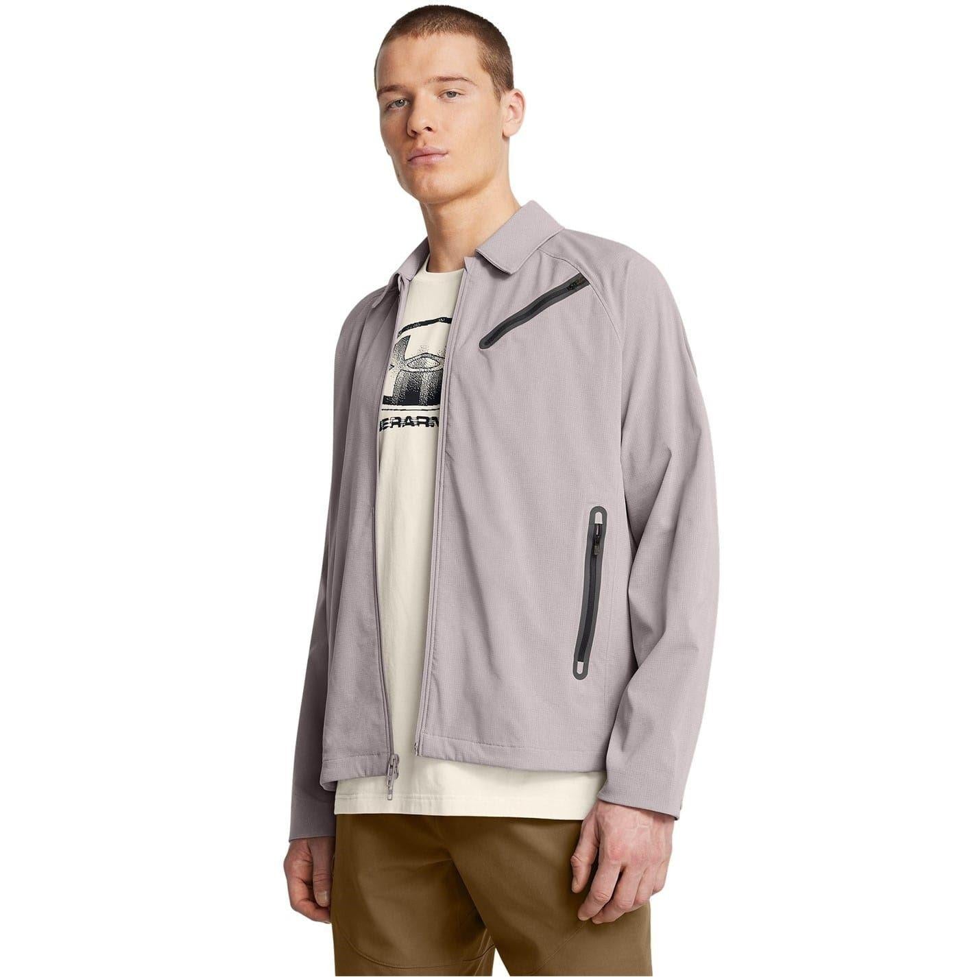 Grey - Side - Under Armour Mens Vent Bomber Jacket