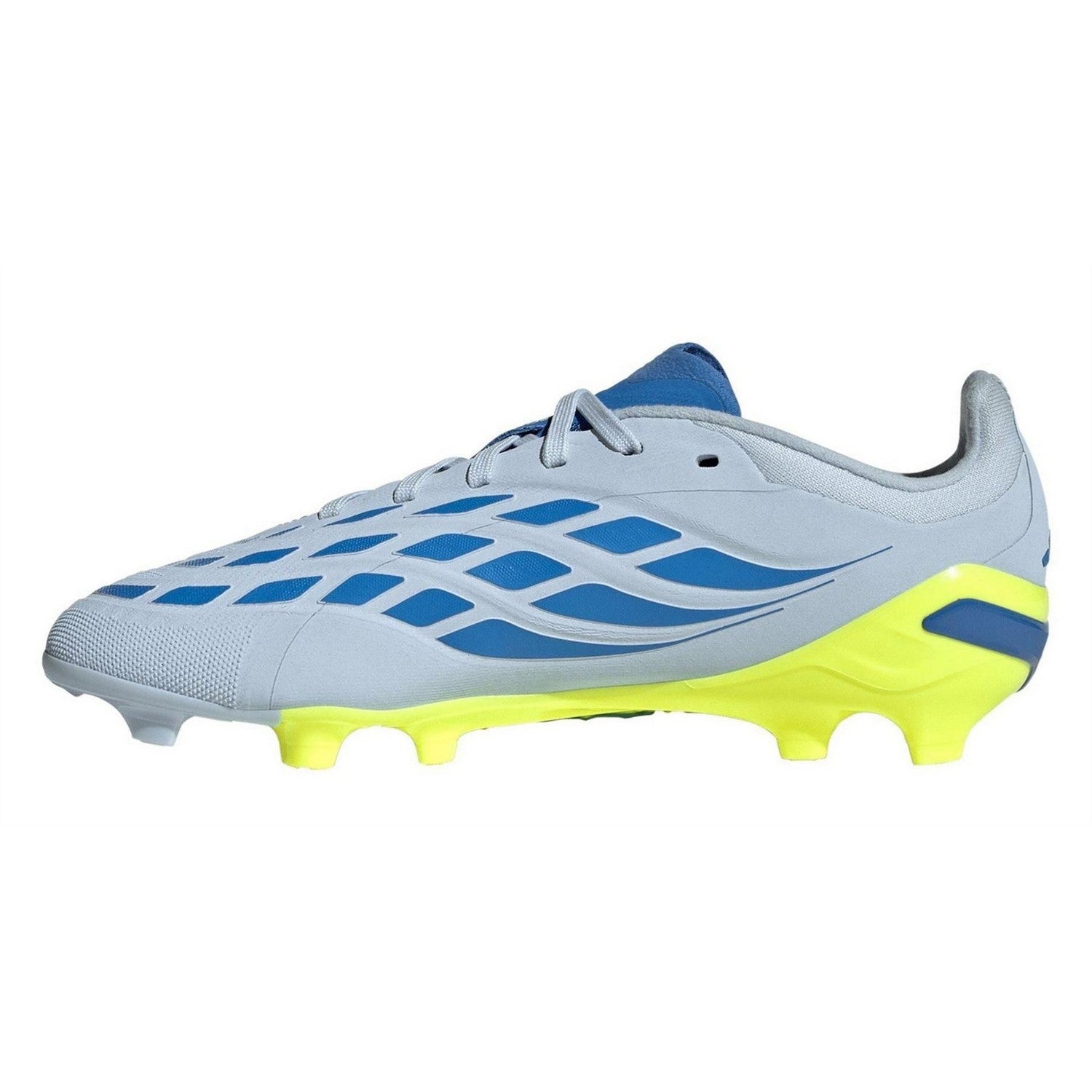 Blue-Yellow - Side - Adidas Childrens-Kids Predator Elite Snug Fit Flat Firm Ground Football Boots