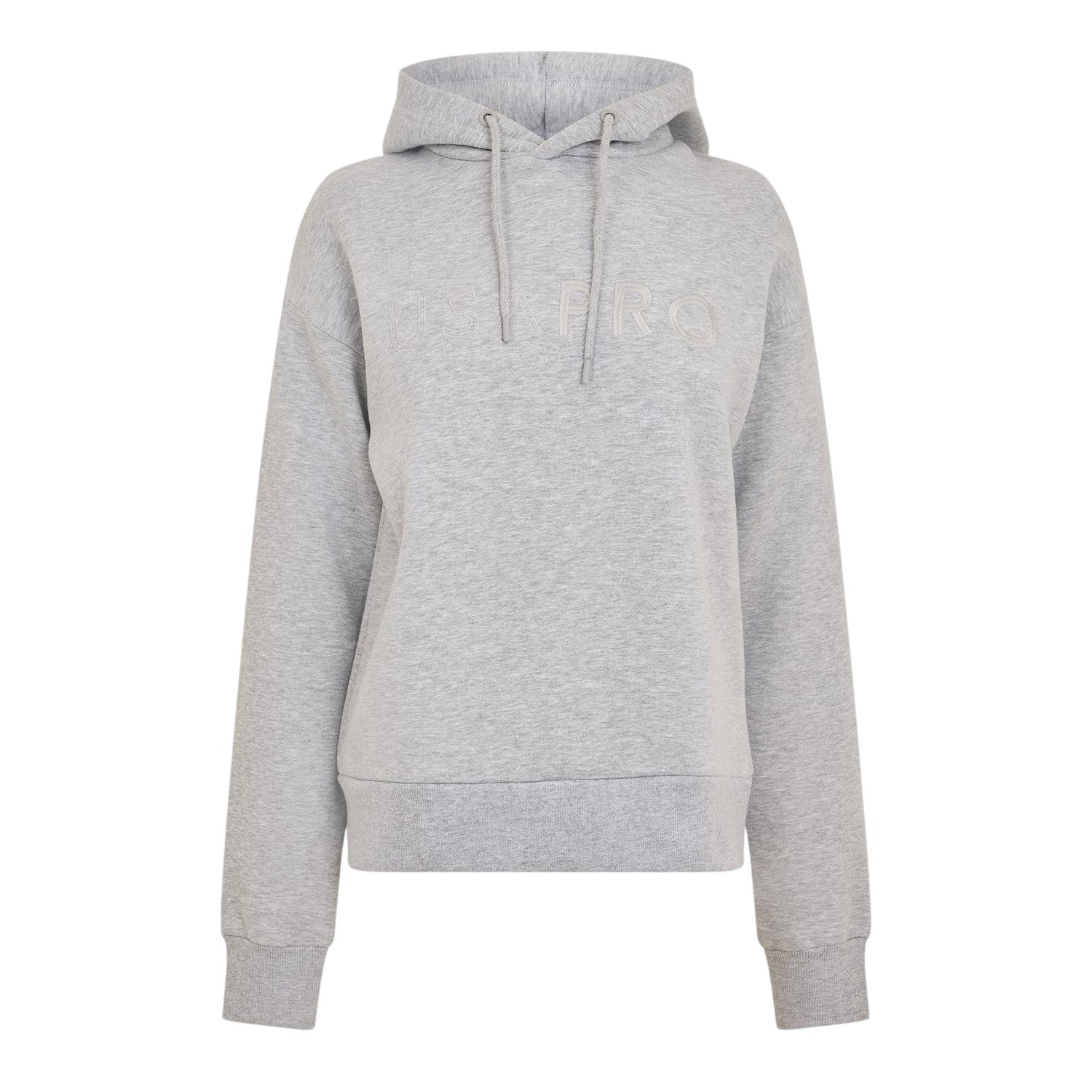 Grey Marl - Front - USA Pro Womens-Ladies Logo Marl Classic Drawstring Hoodie