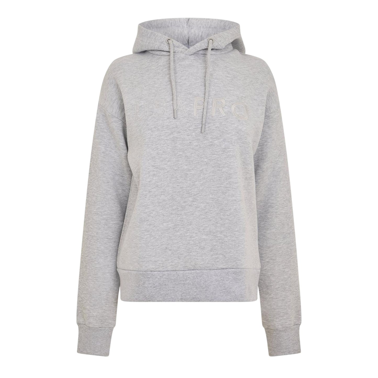 Grey Marl - Front - USA Pro Womens-Ladies Logo Marl Classic Drawstring Hoodie