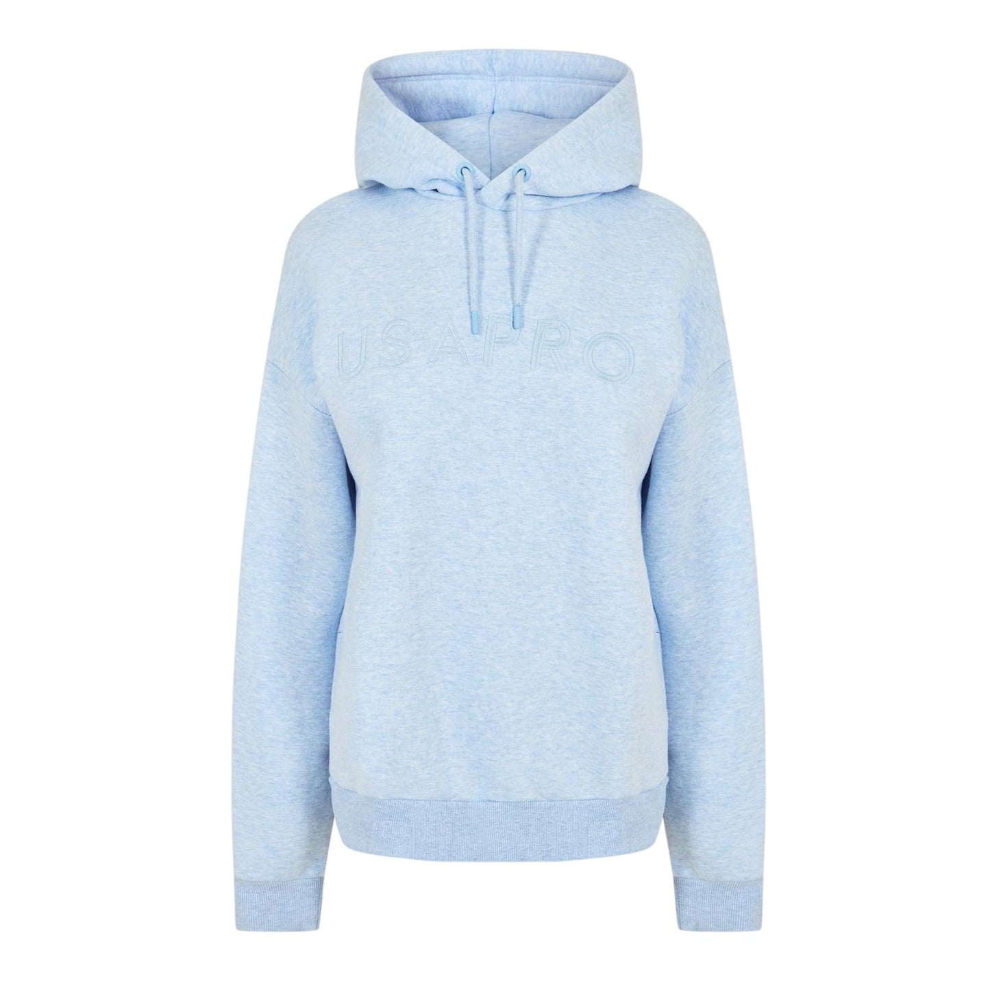 Blue - Front - USA Pro Womens-Ladies Logo Marl Classic Drawstring Hoodie