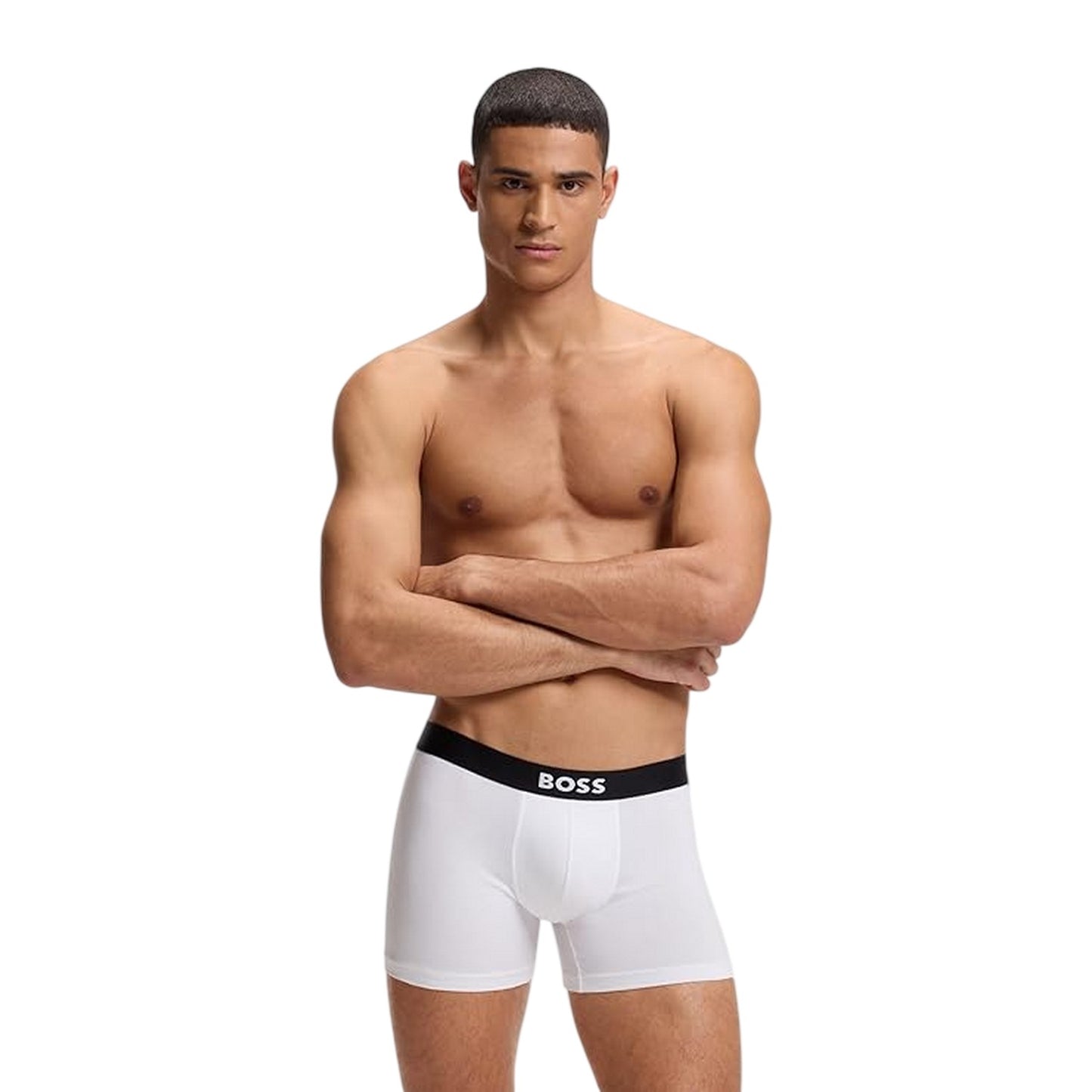 White - Side - Boss Mens Polycotton Boxer Briefs (Pack of 3)