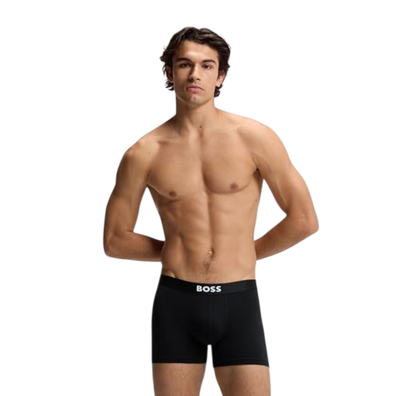 Black - Side - Boss Mens Polycotton Boxer Briefs (Pack of 3)