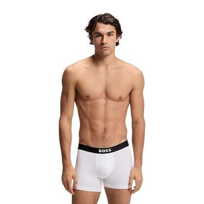 Black-White-Grey - Side - Boss Mens Polycotton Boxer Briefs (Pack of 3)