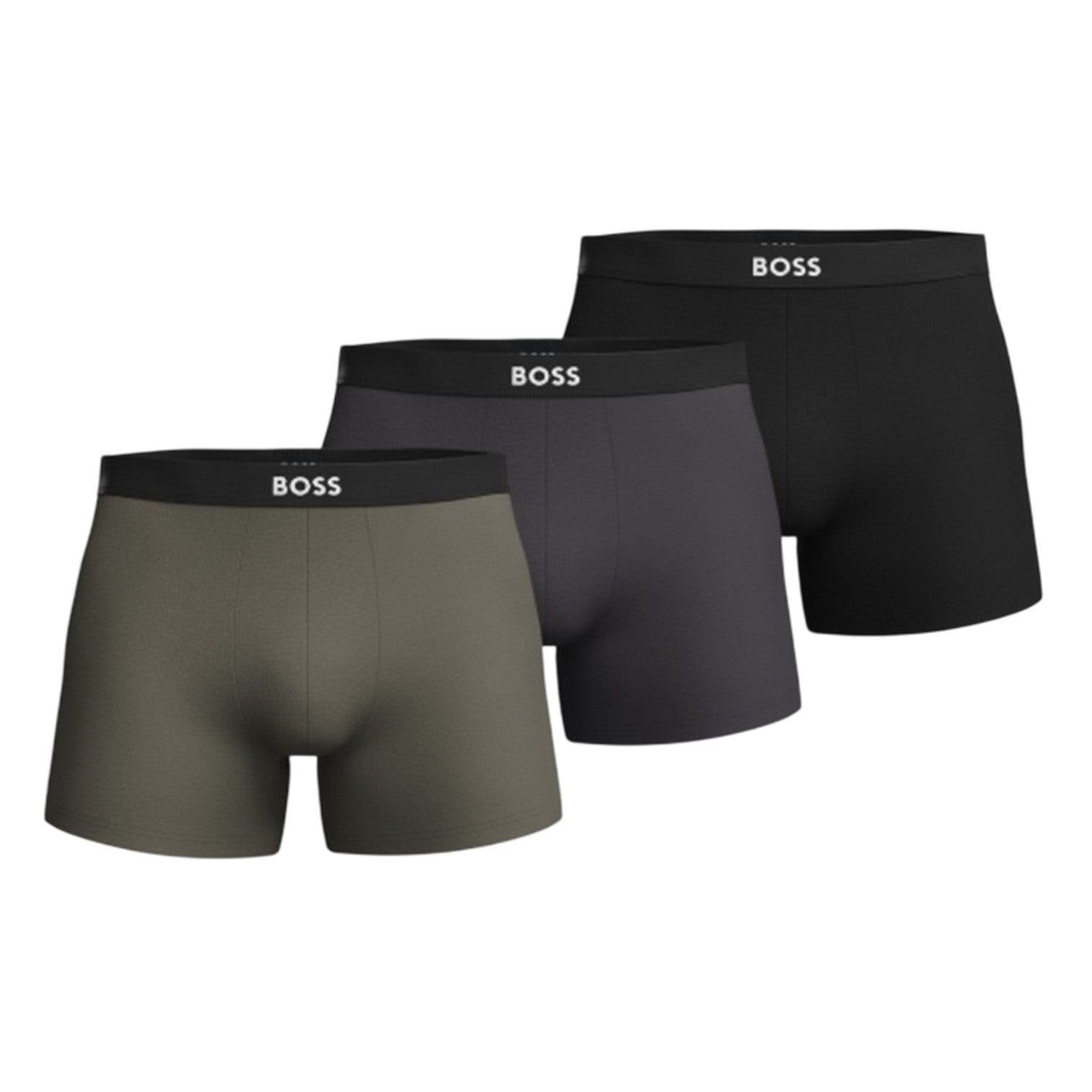 Charcoal-Green-Navy - Front - Boss Mens Polycotton Boxer Briefs (Pack of 3)