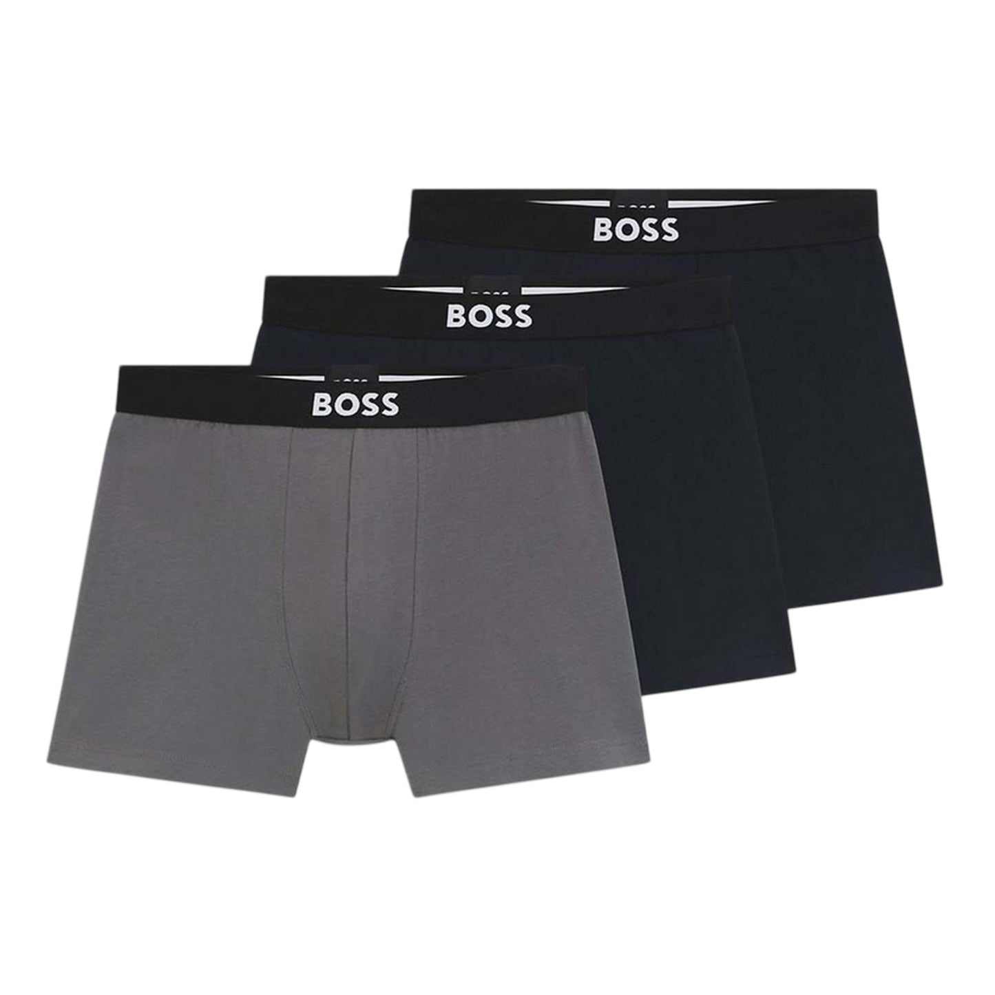 Grey-Blue-Black - Front - Boss Mens Polycotton Boxer Briefs (Pack of 3)