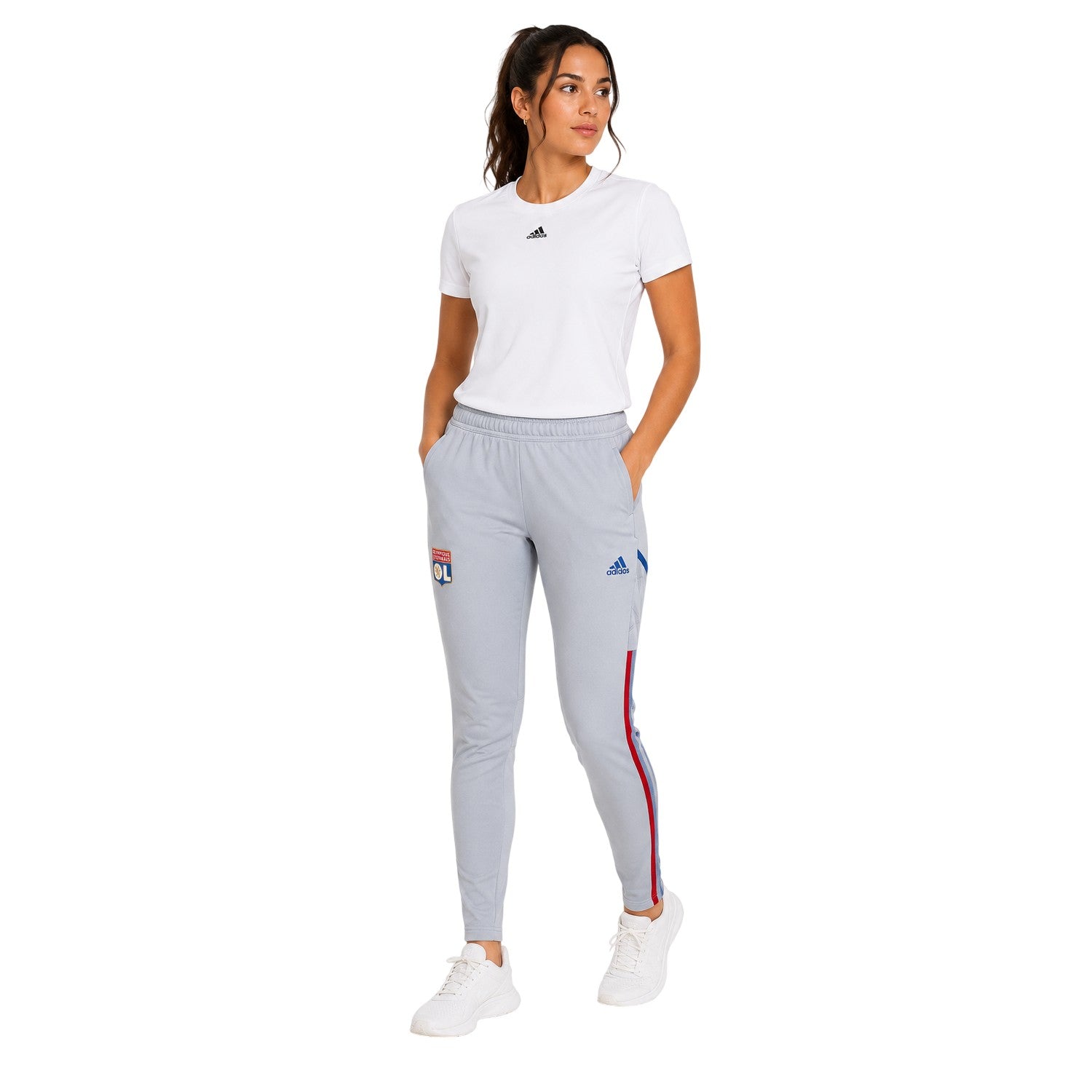 Silver - Back - Adidas Womens-Ladies Olympique Lyonnais Tracksuit Bottoms