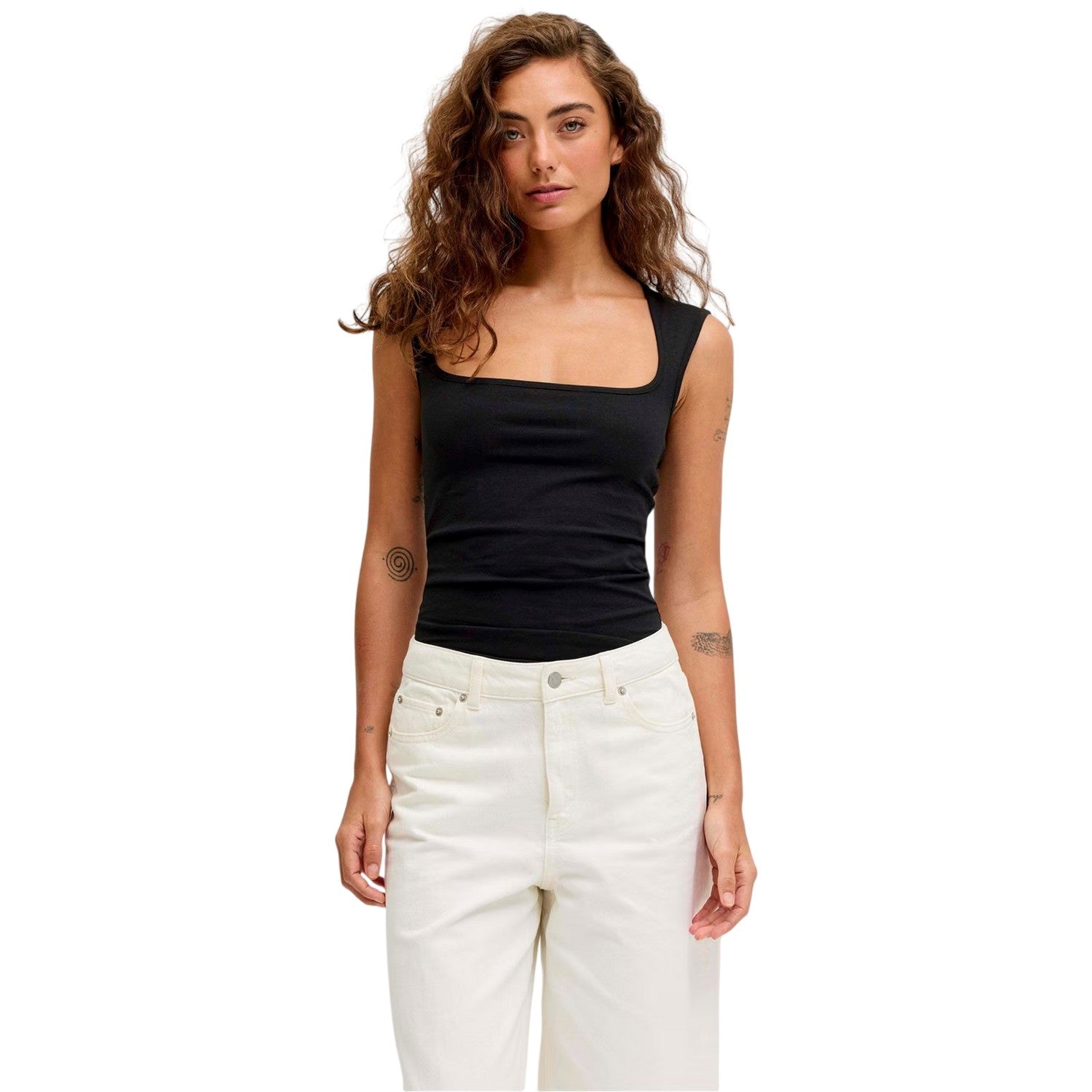 Black - Side - JJXX Womens-Ladies Square Neck Top