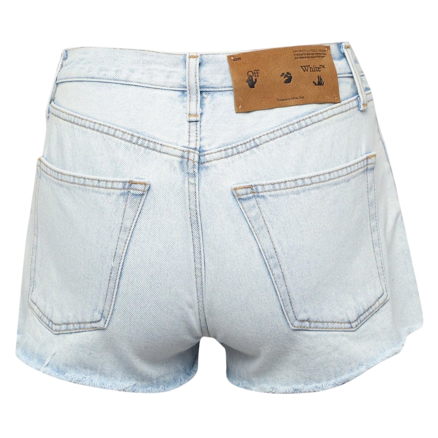 Light Blue - Back - Off White Womens-Ladies Denim Cropped Shorts