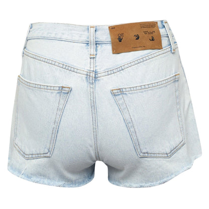 Light Blue - Back - Off White Womens-Ladies Denim Cropped Shorts