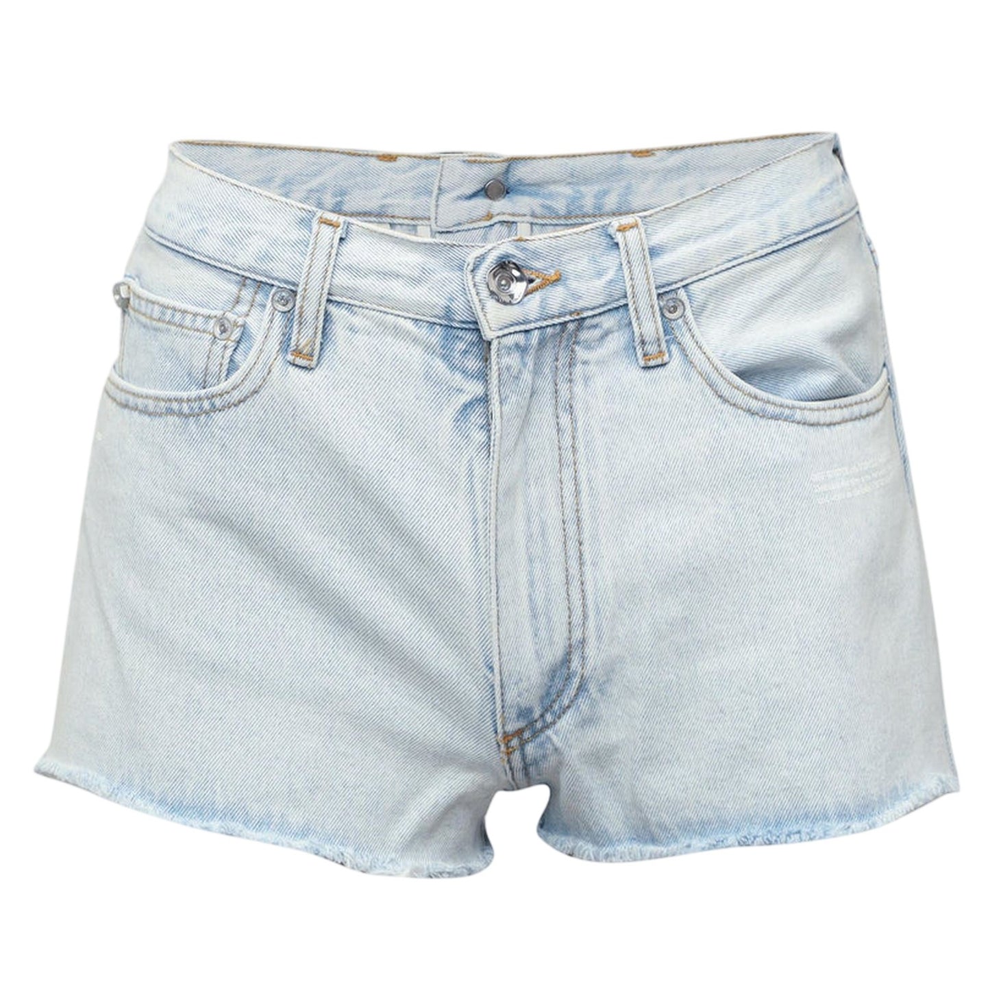 Light Blue - Front - Off White Womens-Ladies Denim Cropped Shorts