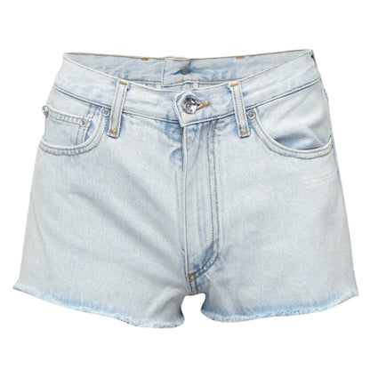Light Blue - Front - Off White Womens-Ladies Denim Cropped Shorts