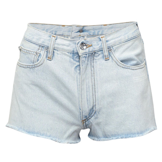 Light Blue - Front - Off White Womens-Ladies Denim Cropped Shorts