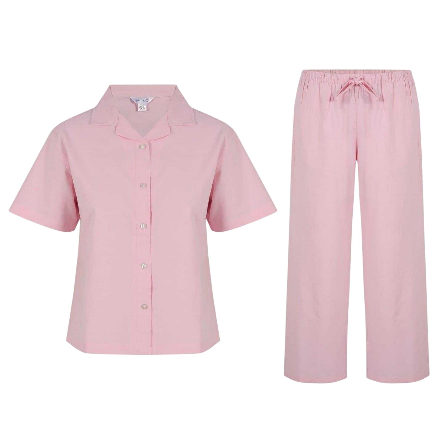 Pink - Front - Miso Womens-Ladies Notch Neck Short-Sleeved Top & Bottom Set