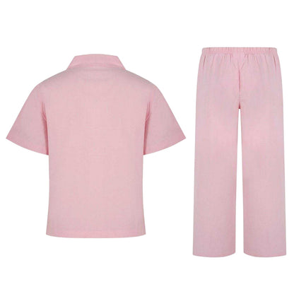 Pink - Back - Miso Womens-Ladies Notch Neck Short-Sleeved Top & Bottom Set