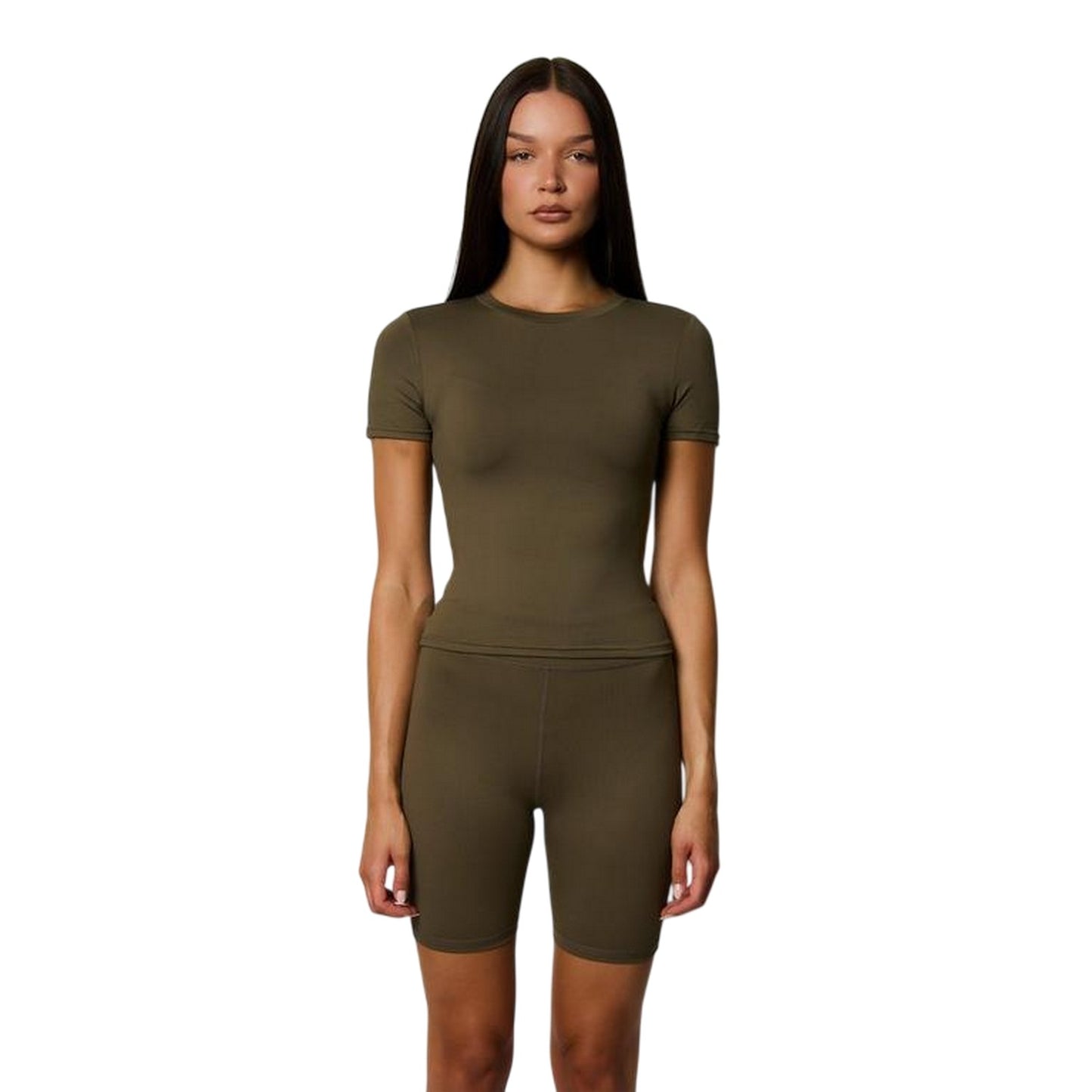 Khaki - Back - Honeyz Womens-Ladies Signature Slim Cycling Shorts