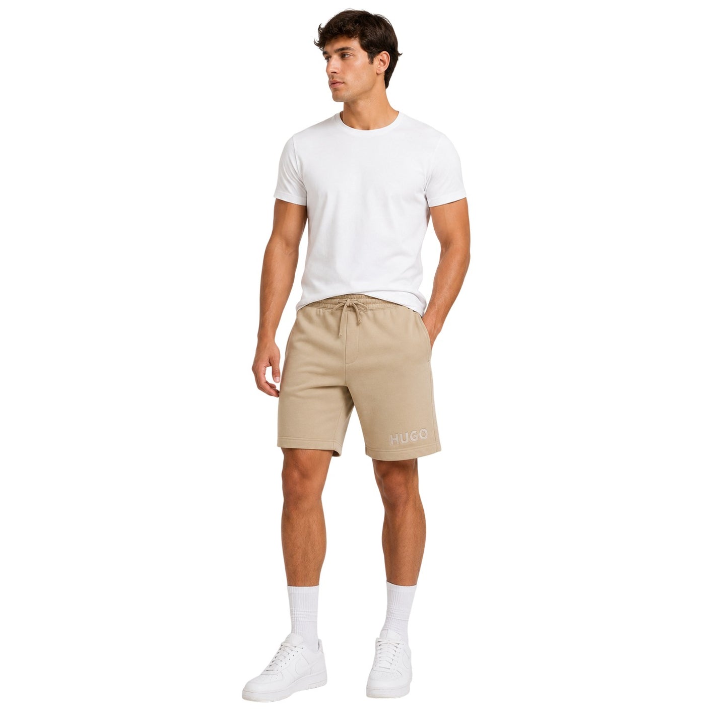 Medium Brown - Side - Hugo Mens Dinkoe Cotton Logo Sweat Shorts
