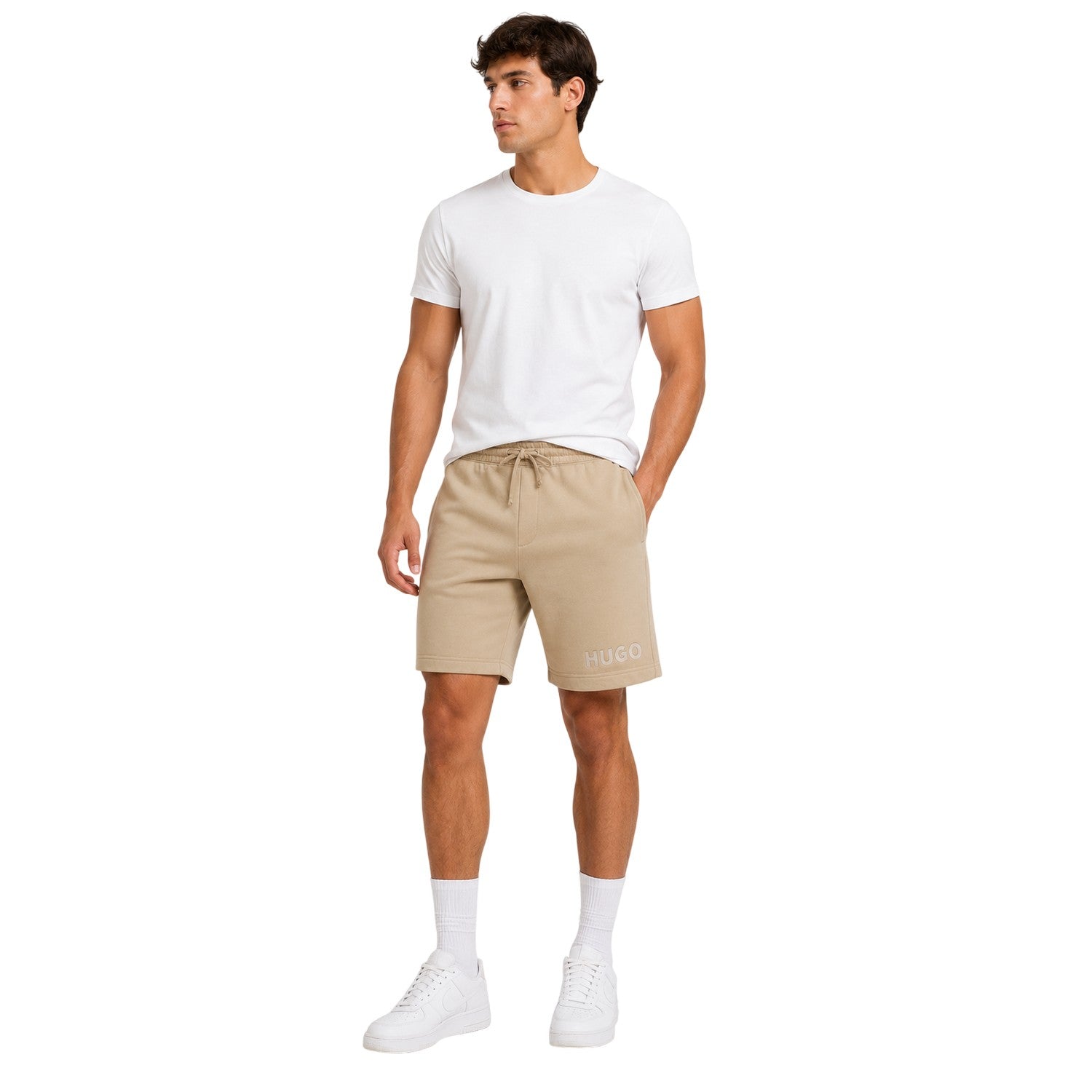 Medium Brown - Side - Hugo Mens Dinkoe Cotton Logo Sweat Shorts