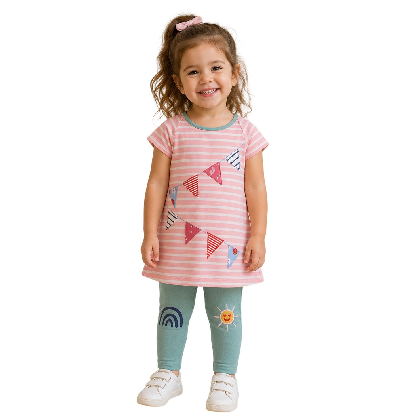 Multicoloured - Side - Lilly & Sid Baby Girls Bunting Top & Bottom Set