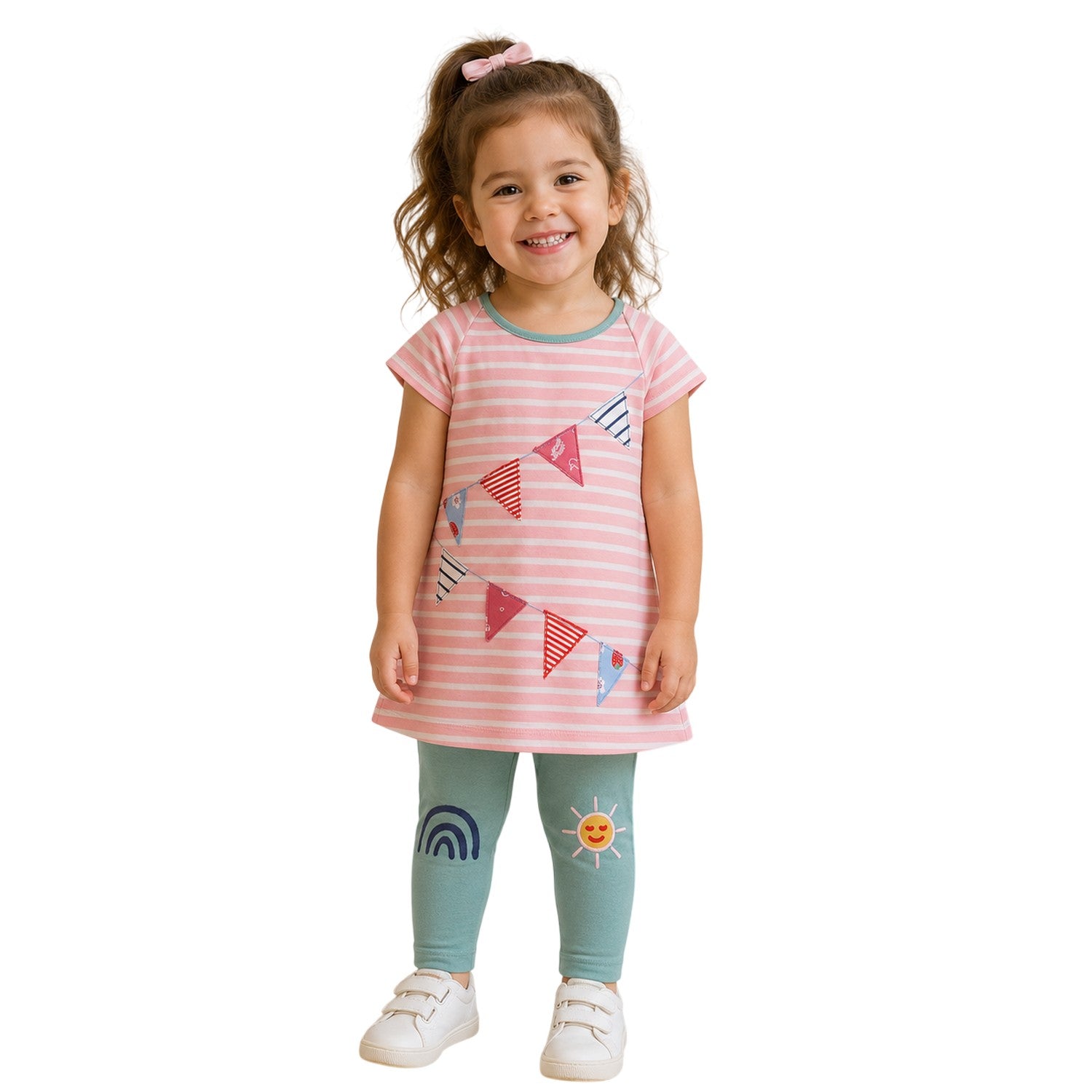 Multicoloured - Side - Lilly & Sid Baby Girls Bunting Top & Bottom Set