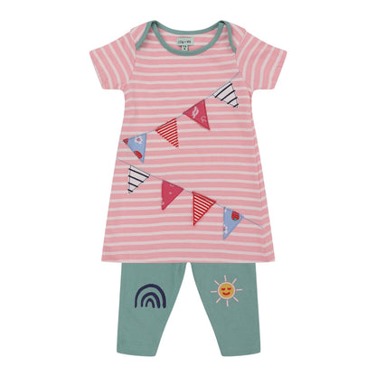 Multicoloured - Front - Lilly & Sid Baby Girls Bunting Top & Bottom Set