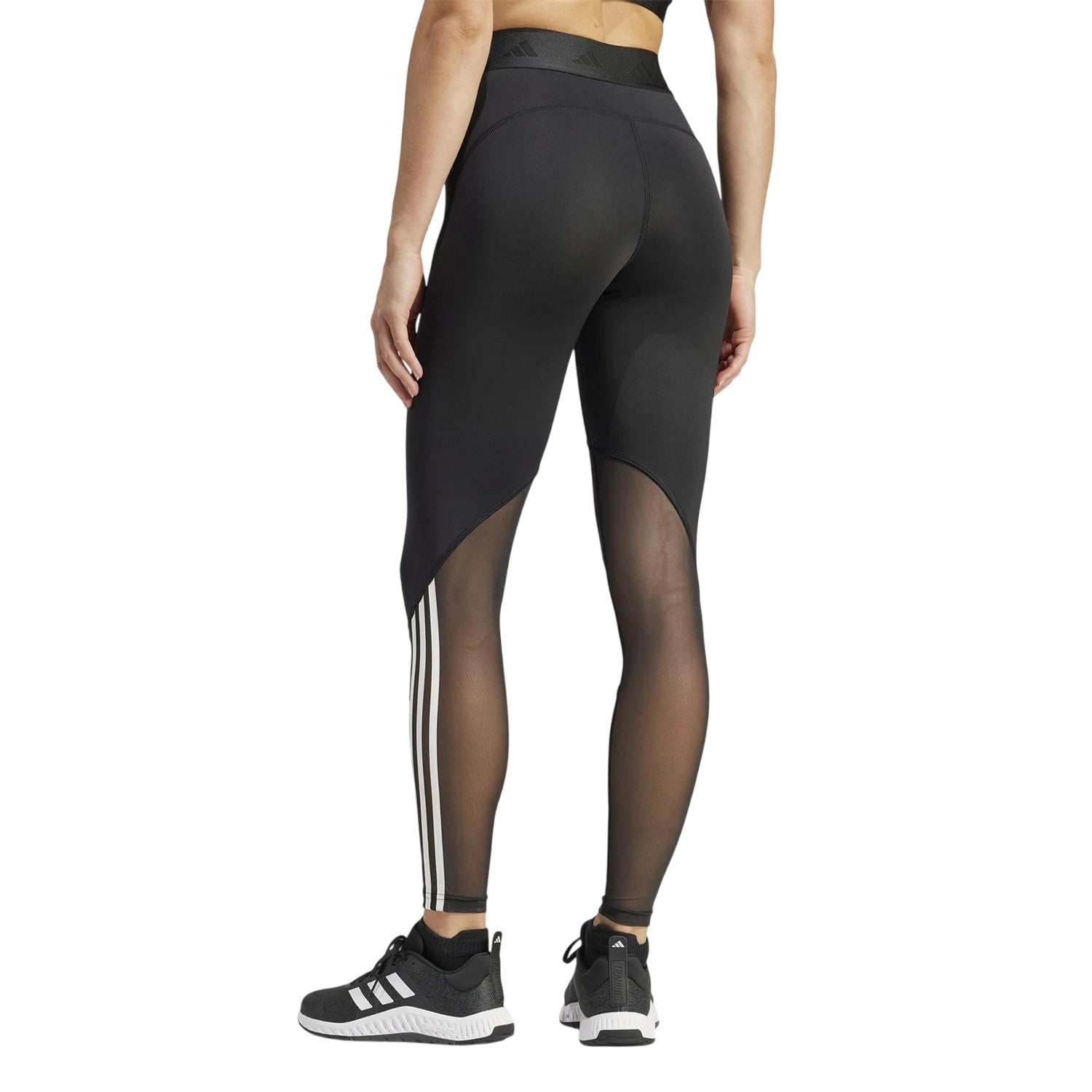 Black-White - Back - Adidas Womens-Ladies 3 Stripes Leggings
