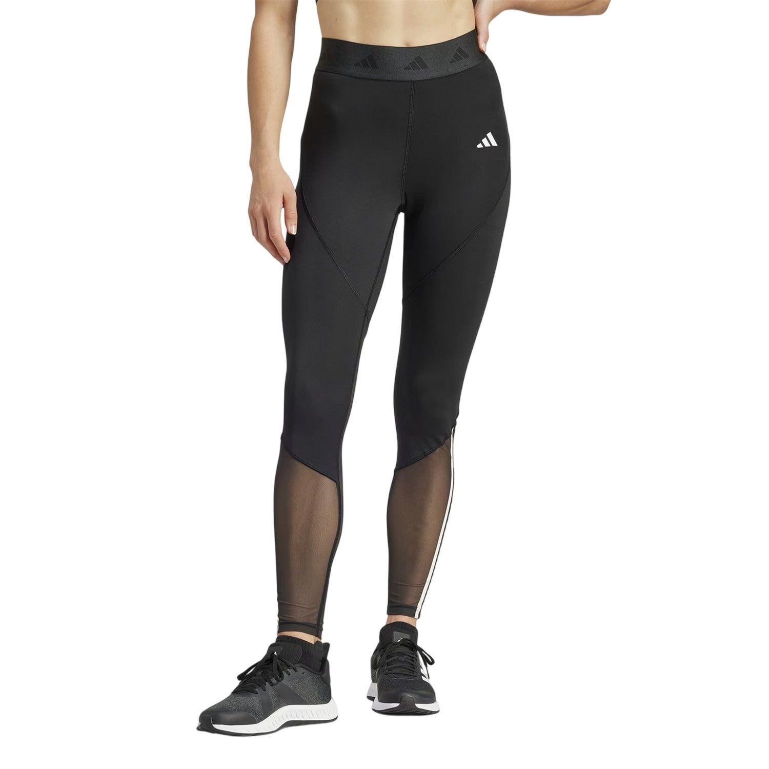 Black-White - Side - Adidas Womens-Ladies 3 Stripes Leggings