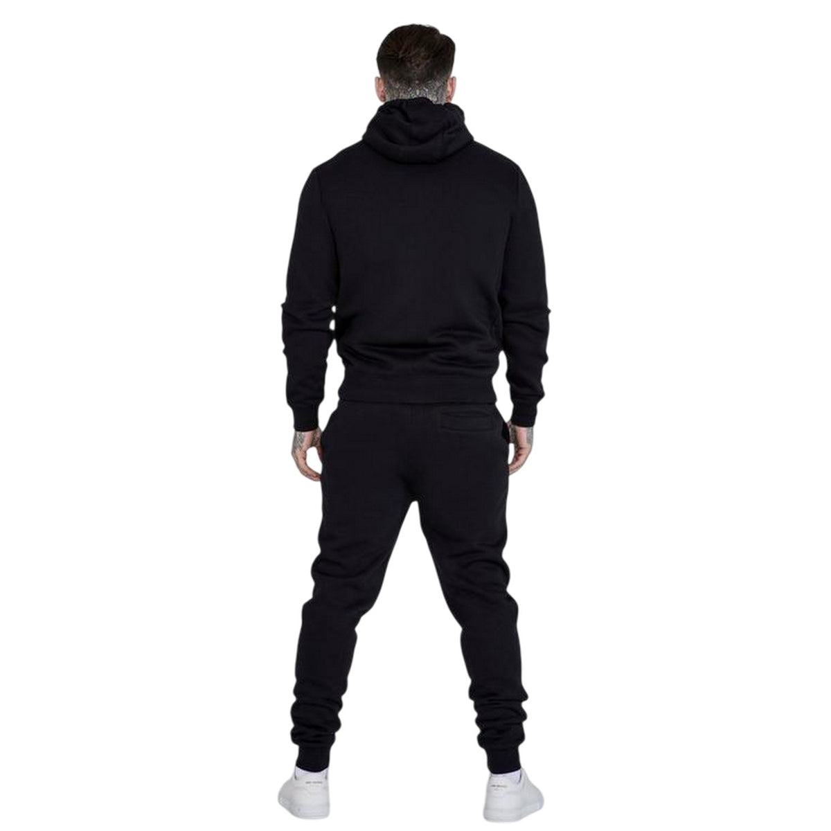 Black - Back - SikSilk Mens Essential Full Zip Hoodie