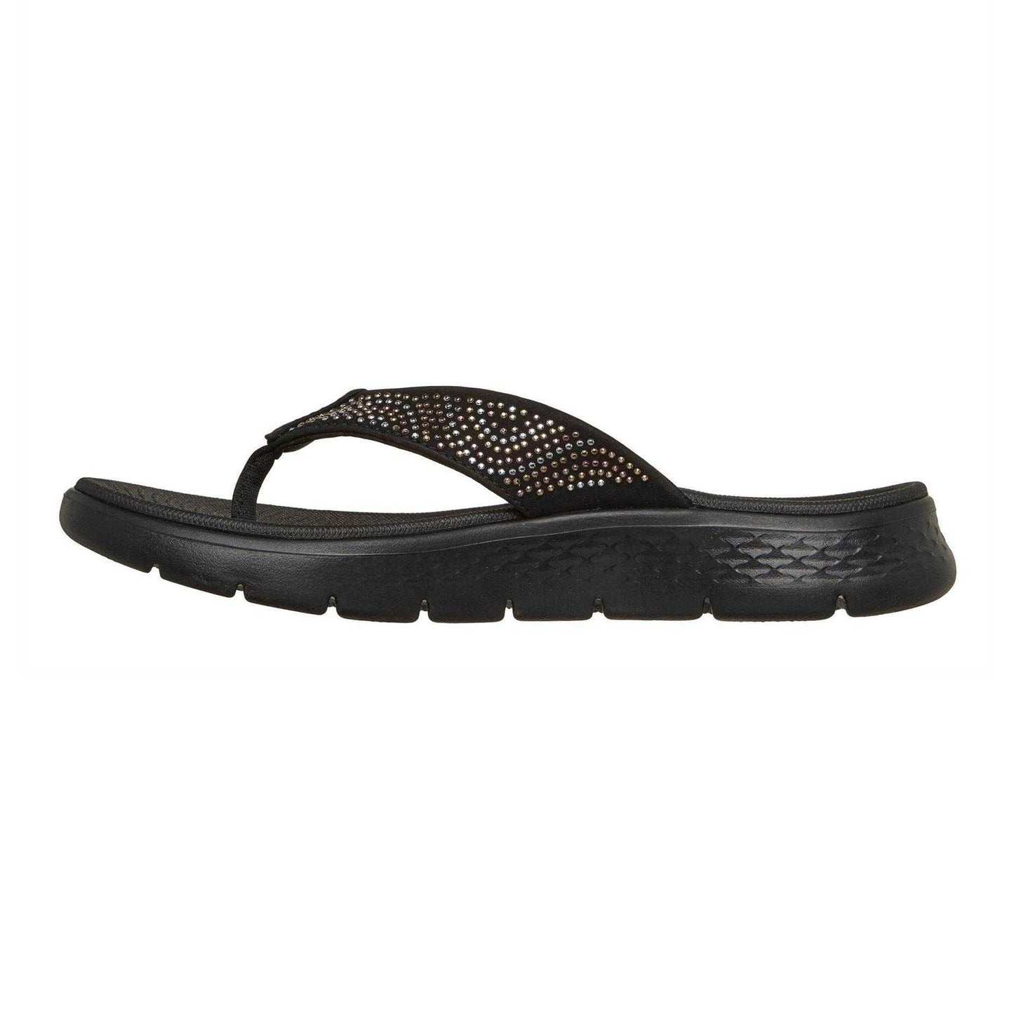Black - Back - Skechers Womens-Ladies Go Walk Arch Fit Rhinestone Flat Flip Flops