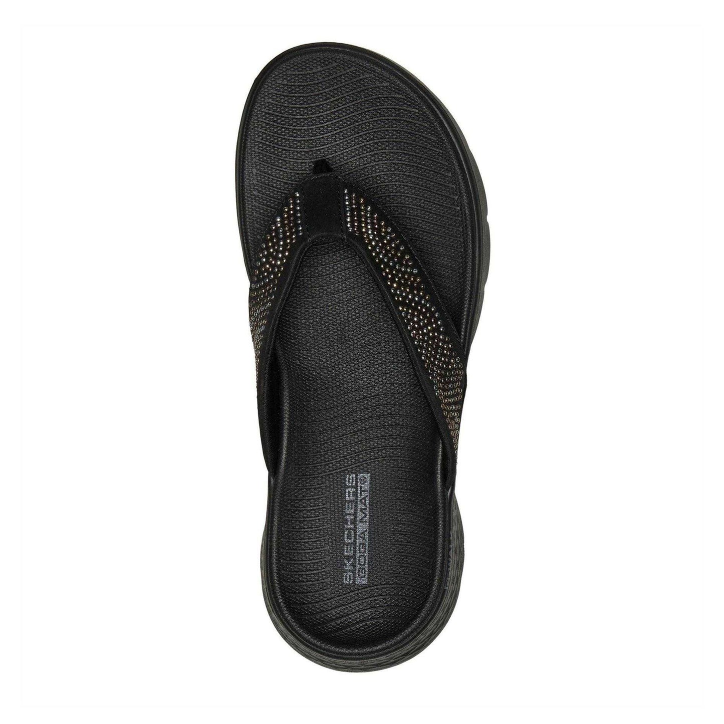 Black - Side - Skechers Womens-Ladies Go Walk Arch Fit Rhinestone Flat Flip Flops