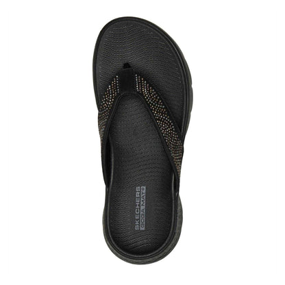 Black - Side - Skechers Womens-Ladies Go Walk Arch Fit Rhinestone Flat Flip Flops