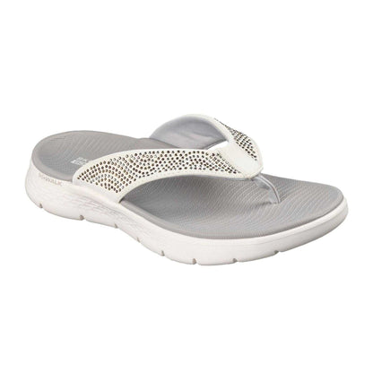 White - Front - Skechers Womens-Ladies Go Walk Arch Fit Rhinestone Flat Flip Flops