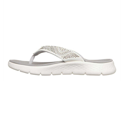 White - Back - Skechers Womens-Ladies Go Walk Arch Fit Rhinestone Flat Flip Flops