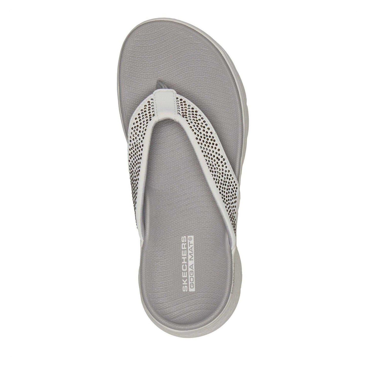 White - Side - Skechers Womens-Ladies Go Walk Arch Fit Rhinestone Flat Flip Flops