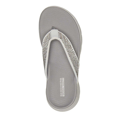 White - Side - Skechers Womens-Ladies Go Walk Arch Fit Rhinestone Flat Flip Flops