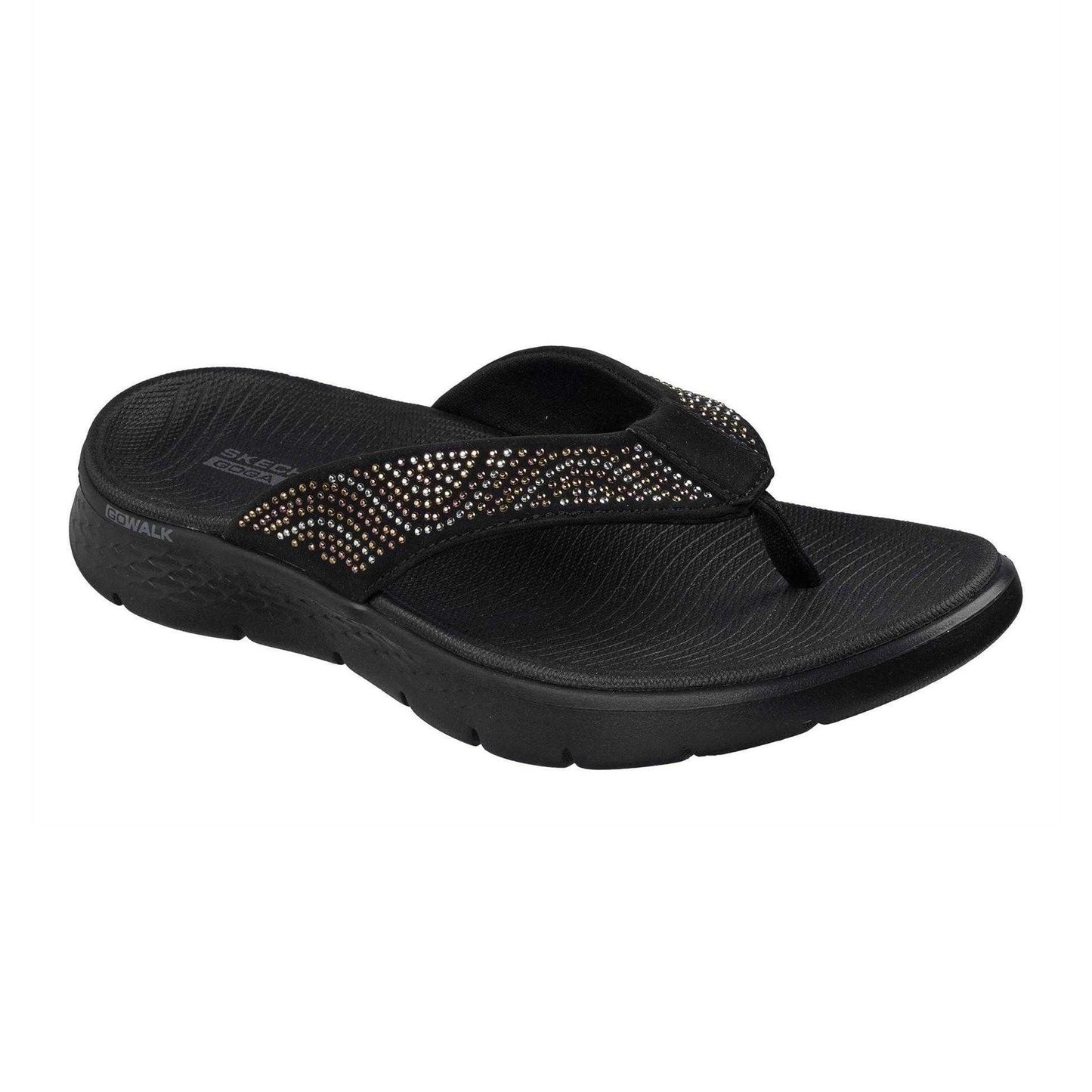 Black - Front - Skechers Womens-Ladies Go Walk Arch Fit Rhinestone Flat Flip Flops