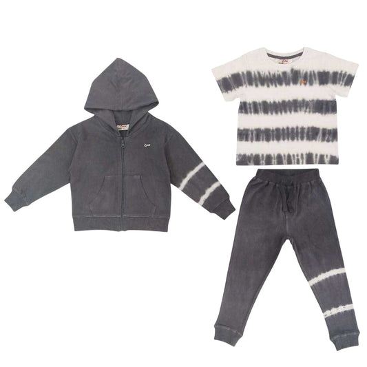 Grey - Front - Star Childrens-Kids Tie Dye Cotton Hoodie And Joggers Set