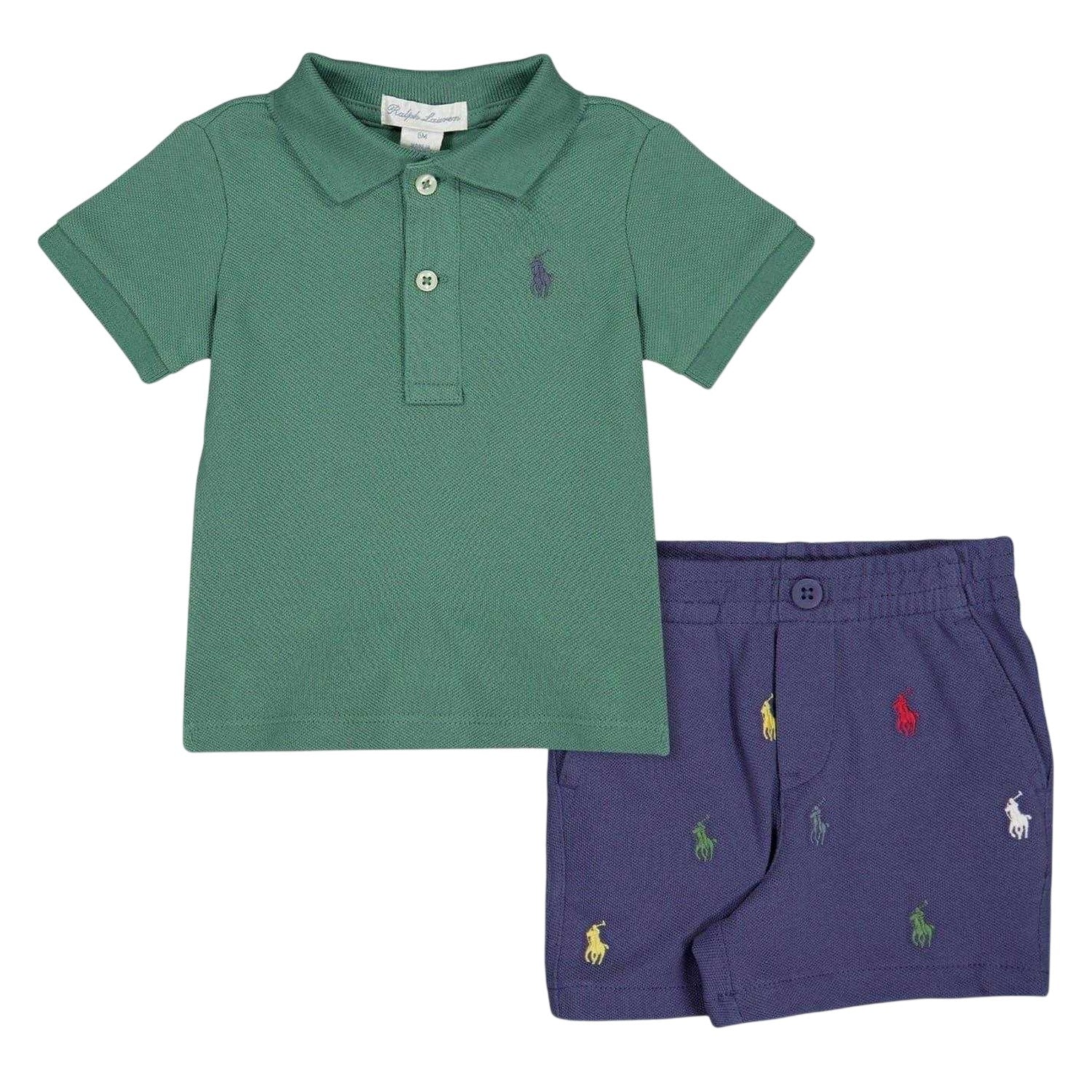 Fairway Green - Front - Ralph Lauren Baby Collared Short-Sleeved Shirt And Shorts Set