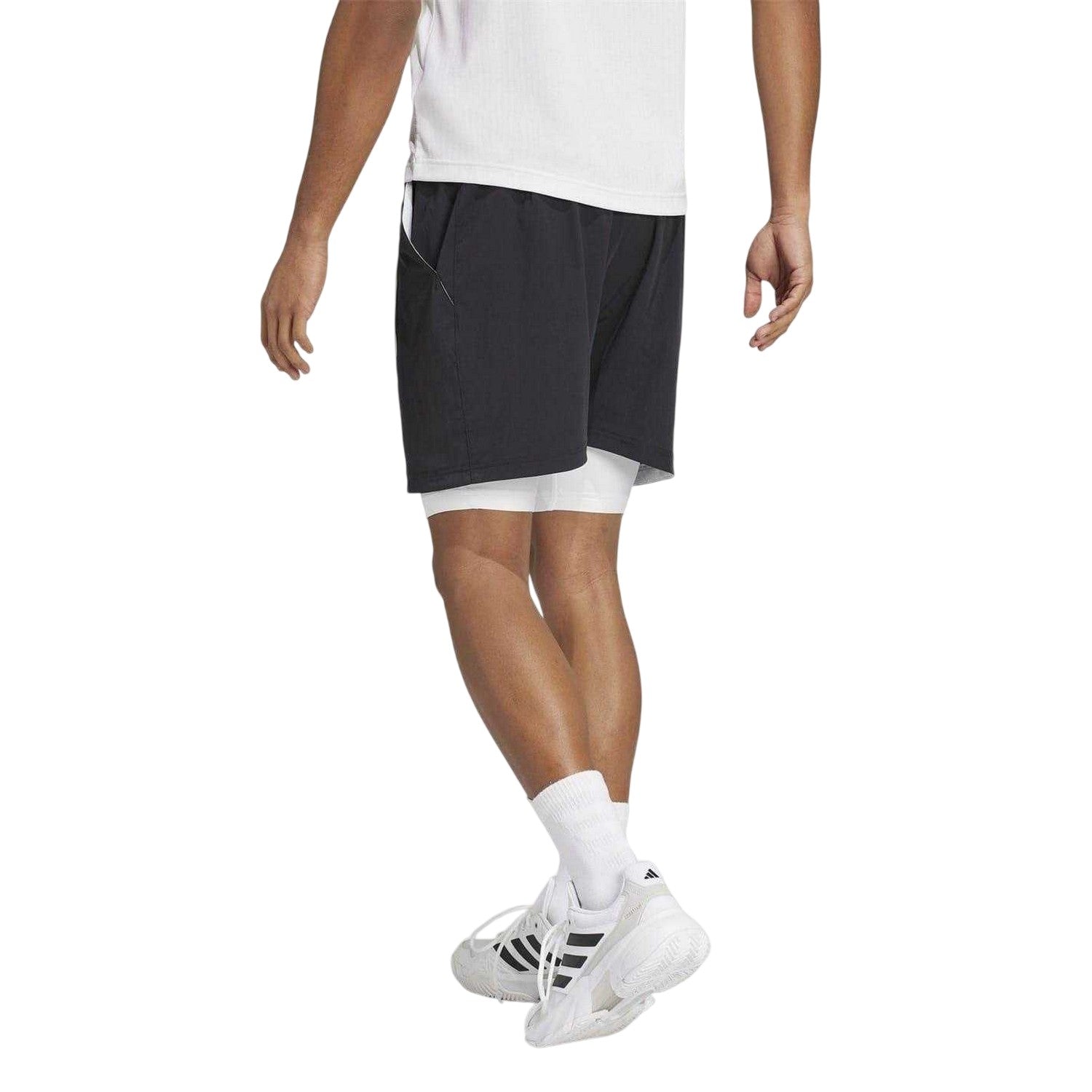 Black-White - Back - Adidas Mens Tennis Shorts