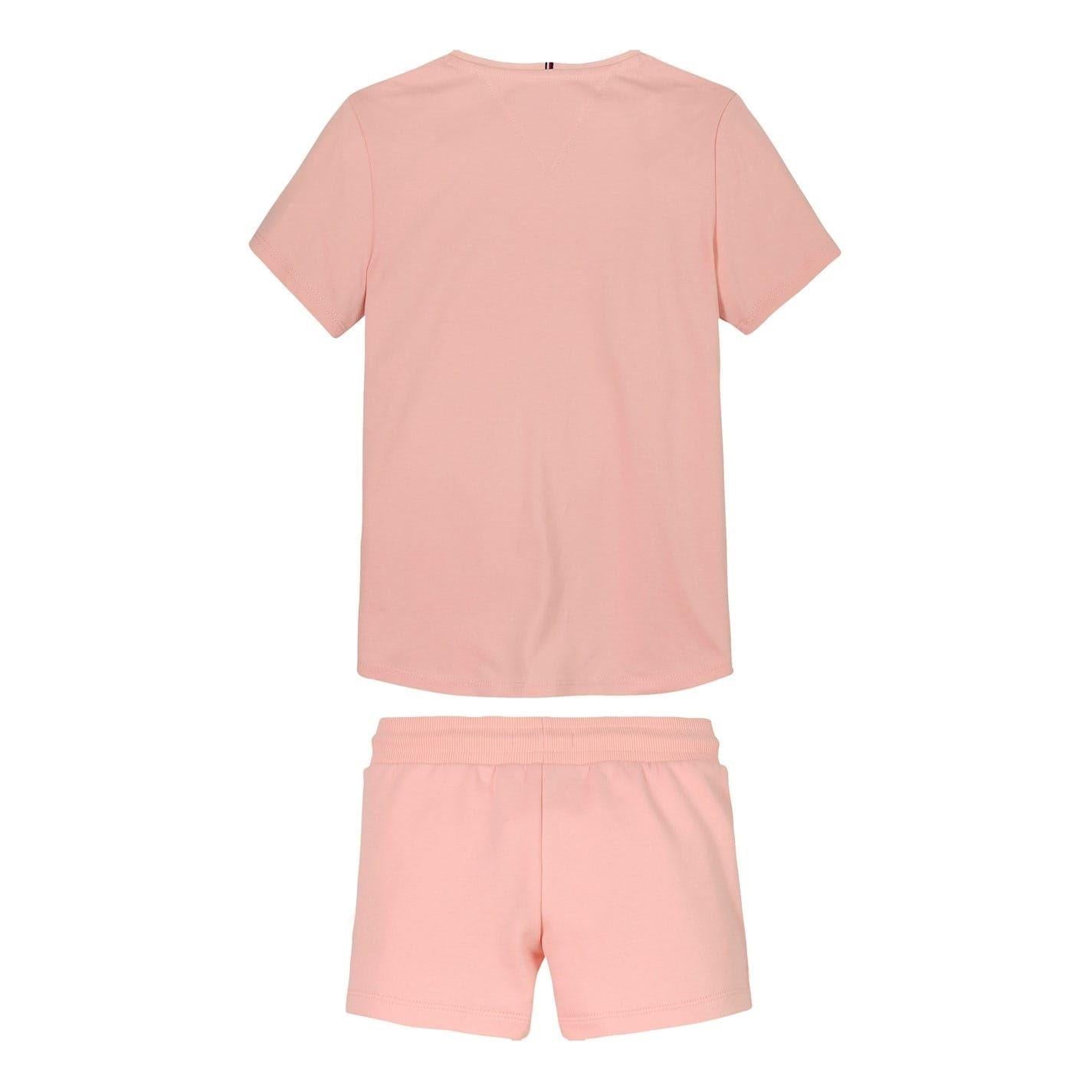 Coral - Back - Tommy Hilfiger Childrens-Kids Corp Cotton Blend T-Shirt & Shorts Set