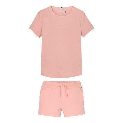 Coral - Front - Tommy Hilfiger Childrens-Kids Corp Cotton Blend T-Shirt & Shorts Set
