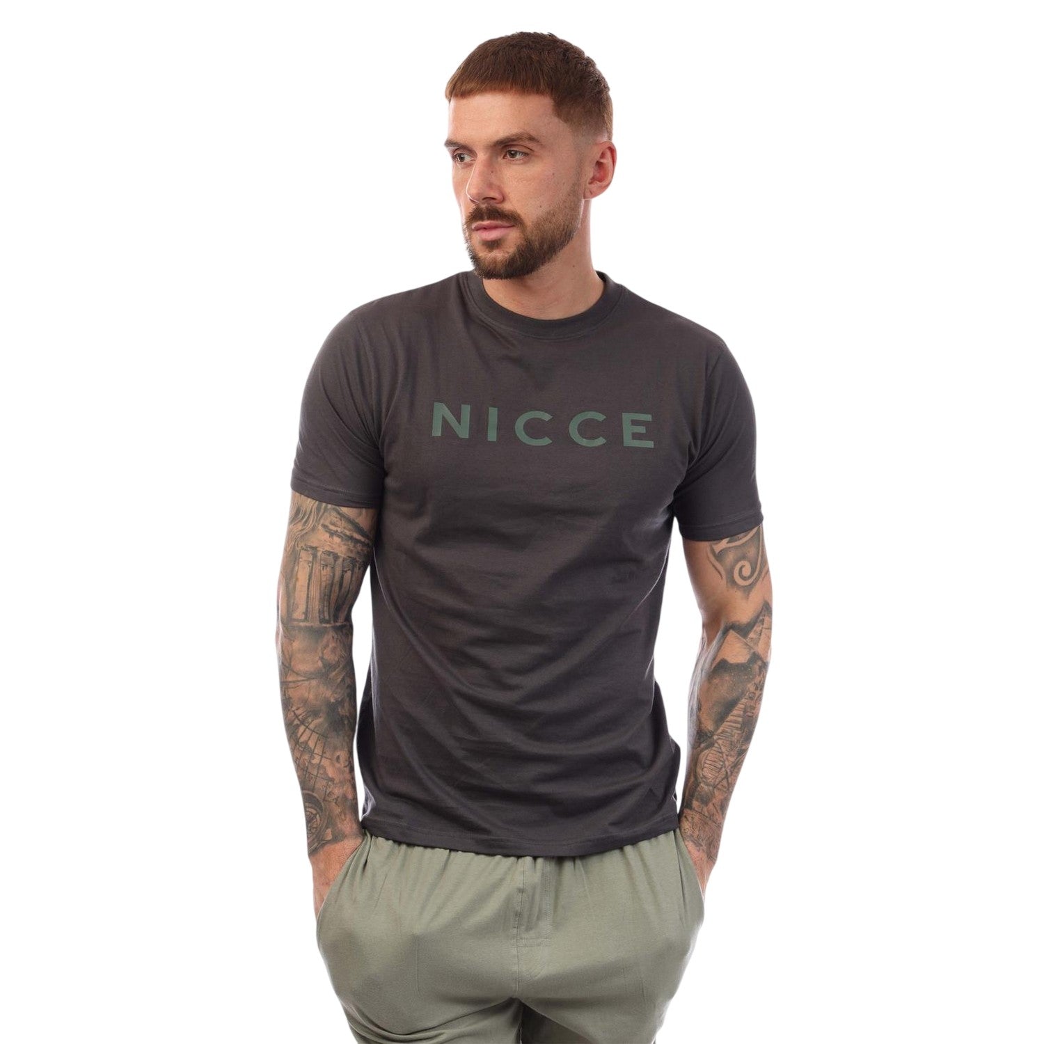 Khaki - Side - Nicce Mens Aderyn Cotton Loungewear Set