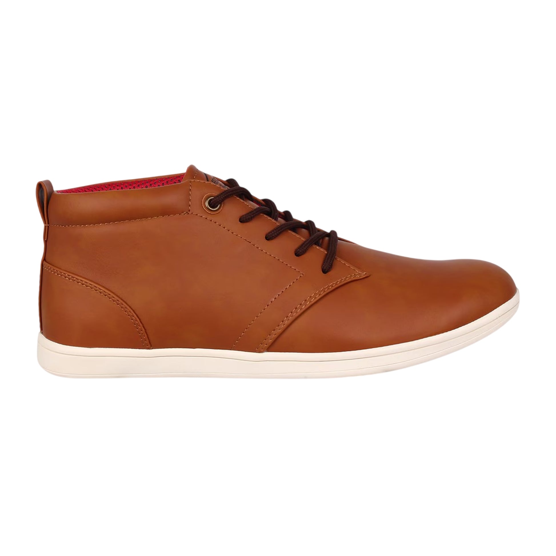 Tan - Front - Lee Cooper Mens Finch Faux Leather Flat Chukka Boots